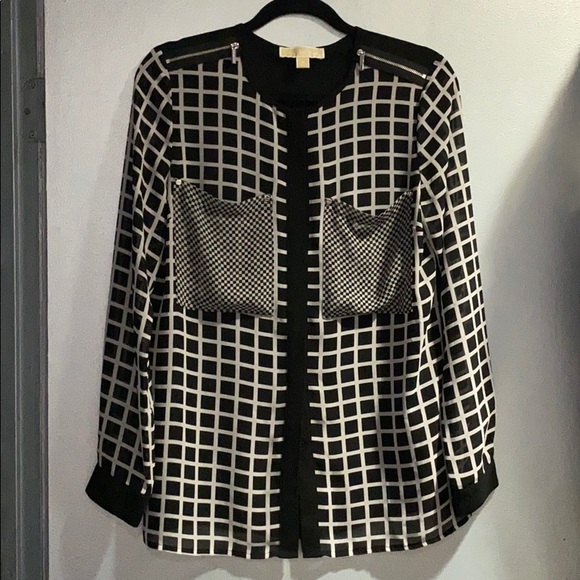MICHAEL Michael Kors Tops - MICHAEL Michael Kors black and white check blouse